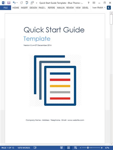 Quick Start Guide Template Ms Word Templates Forms Checklists For