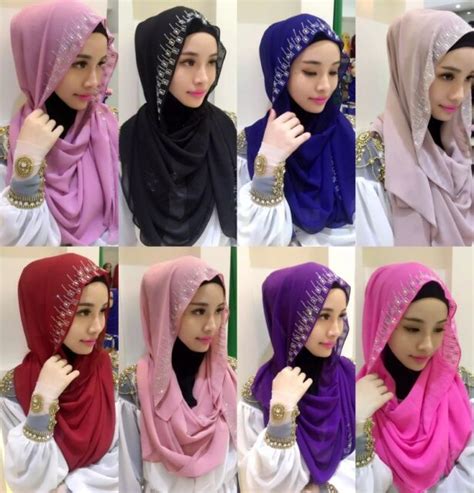 Muslim Silk Hot Drill Scarf Hijab Women Wedding Headwear Wrap Shayla Arab Shawl Ebay