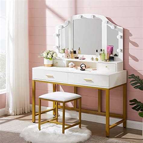 Tribesigns 47 Large Vanity Set With Tri Folding Lighted Mirror
