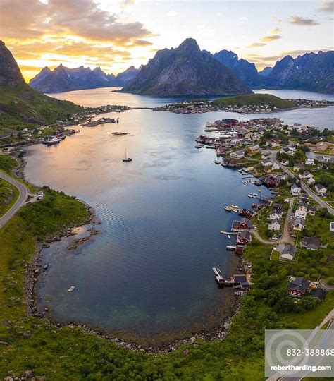 Aerial View Sunset At Reinefjord Stock Photo