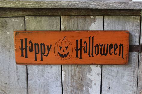 Primitive Wood Sign Happy Halloween With Jack O Lantern Porch Etsy