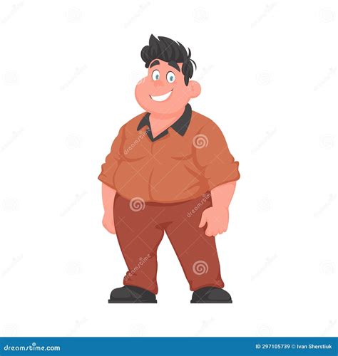 Fat Man Posing And Smiling Overweight Guy Is Cute Body Positivity Theme Cartoon Style Stock