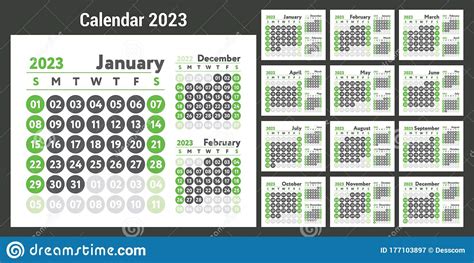 2023 Calendar New Year Planner Design English Calender Green Color