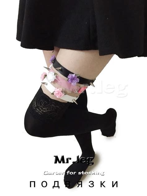 Fashion Harajuku Garters Belts Wflowers Long Rivet Pub Girl Ts 2015 Sexy Leather Ring Thigh