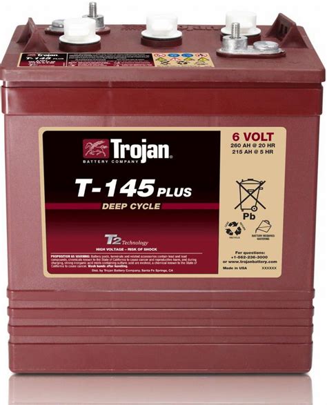 Trojan T 145 Plus 6v 260ah Deep Cycle Traction Battery Elpt Connector