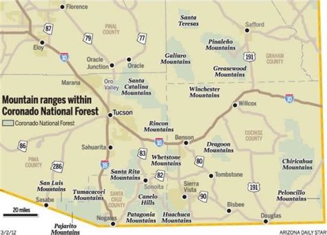 Map Coronado National Forest Mountain Ranges