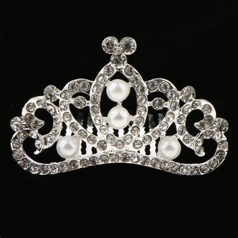 Mini Tiara Crystal Pearls Crown Hair Comb Wedding Party Headpiece