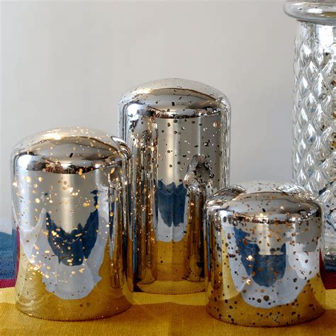 Variety Set Of 3 Vintage Silver Mercury Glass Candles With Timers