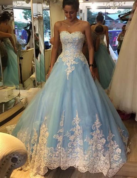 New Design Light Blue Sweetheart Wedding Dress Charming Tulle Appliques