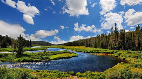 Hd Wallpaper Peaceful River Clouds Sunny Summer Stream Water