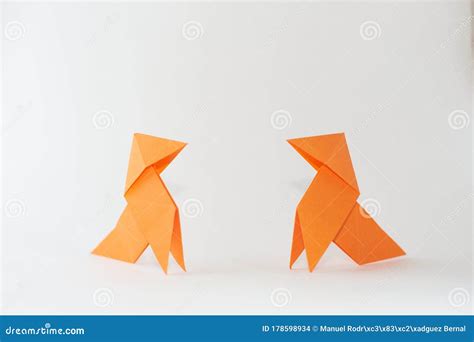 Origami Orange Paper Birds Face To Face Stock Photo Image Of Paper