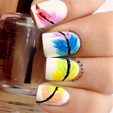 Rainbow Feather Nail Designs Feather Nail Designs Feather Nail Art