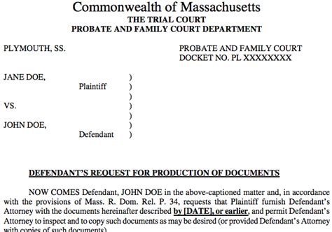 Discovery In Massachusetts Divorce Document Templates