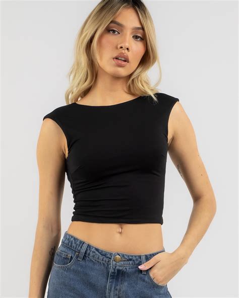 Ava And Ever Harper Scoop Back Tank Top In Black Fast Shipping Easy