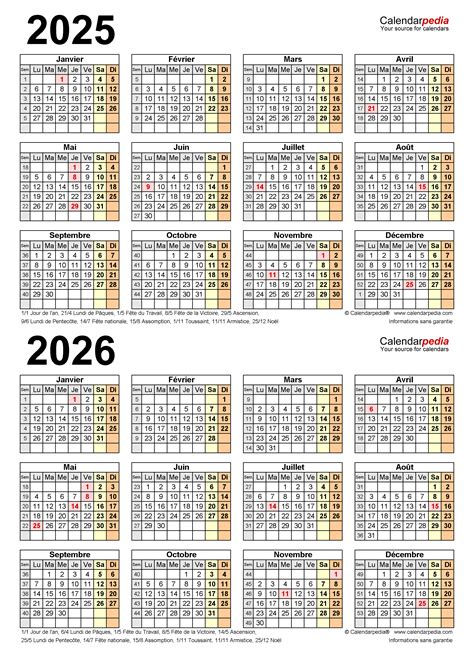 Calendrier 2025 Et 2026 Excel Word Et Pdf Calendarpedia