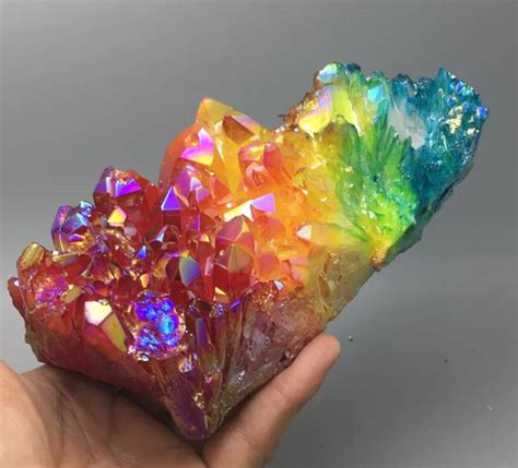 Aura Quartz Crystals Titanium Bismuth Cluster Rainbow 16 X 7 Cm