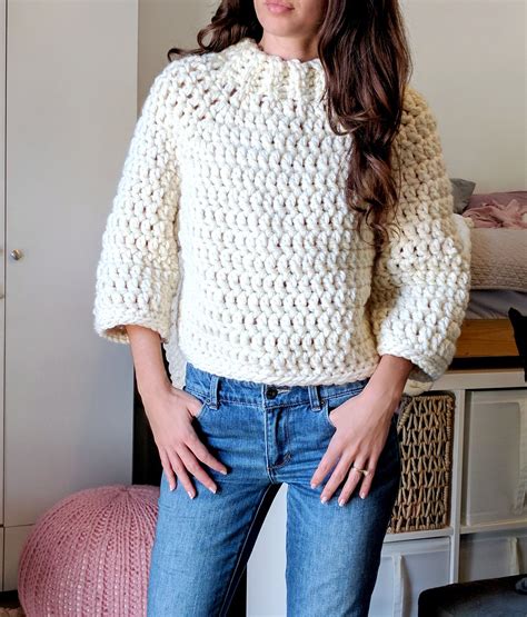 Chunky Cropped Raglan Sweater Pattern Beginner Friendly Crochet