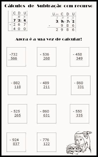 Atividades de subtração Continhas de diminuir Coruja Pedagógica