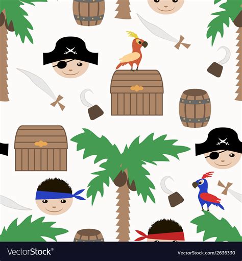 Seamless Pirate Colorful Kids Retro Pattern Vector Image