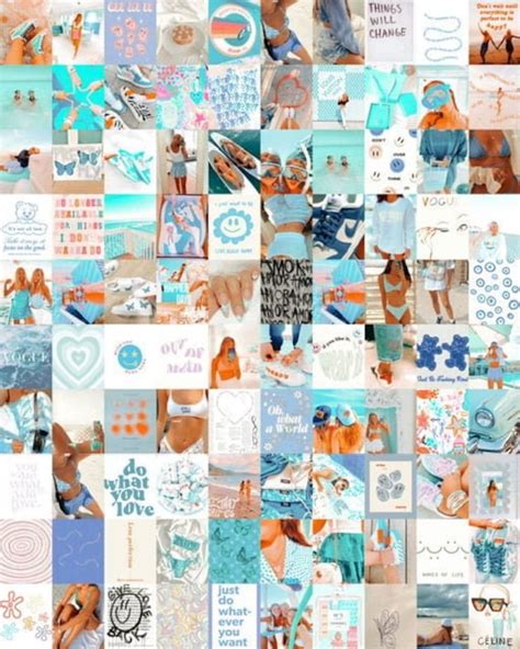 100 Pcs Preppy Blue Photo Collage Kit Pinterest Aesthetic Vsco Etsy