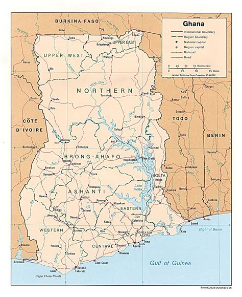 Detailed Political And Administrative Map Of Ghana With Roads