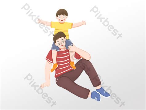 Gambar Ilustrasi Kartun Ayah Dan Anak Hari Ayah Yang Digambar Tangan
