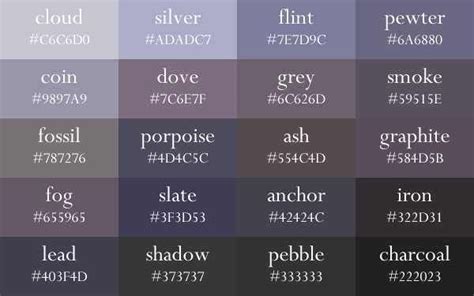 Color Names Now In Gradient Order Grey Color Names Color Palette