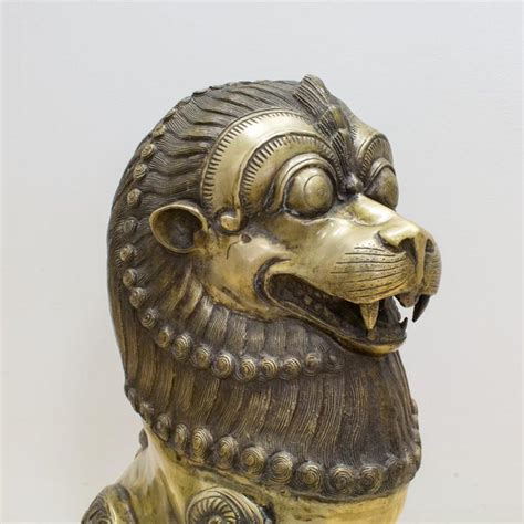 Large Indonesian Brass Lion Statue Door Guardian Two