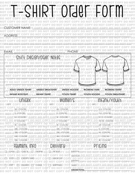 Tshirt Order Form Custom Shirt Order Form Order Form For Etsy