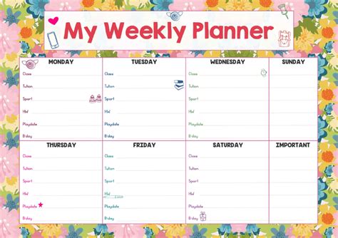Printable Weekly Planner Templates For Kids Weekly Calendar