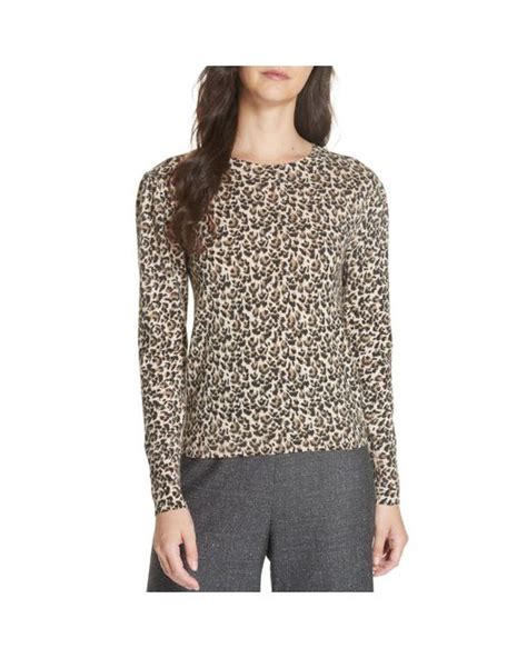 Rebecca Taylor Wool Leopard Pullover Sweater In Brown Lyst
