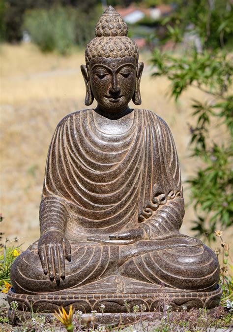 Sold Stone Earth Touching Garden Buddha Statue Zen Buddhist Figure
