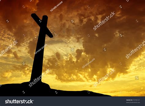 Cross Silhouette Sunset Background Stock Photo Edit Now 72735121