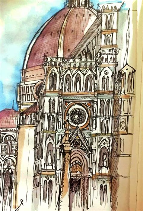 Urbansketching Watercolors Ink Florence Cathedral Italy Freehand