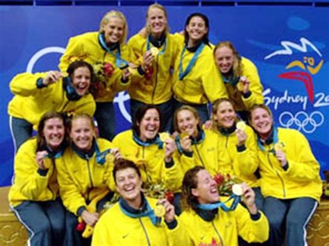 The Australian Womens Water Polo Team Celebrate With Their Gold Medals