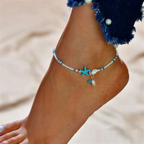 Vwktuun Bohemian Beads Anklets For Women Vintage Star Bead Anklet Leg Bracelet Sandals Boho Diy