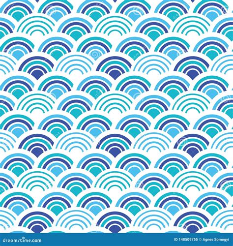 Blue And White Fish Scales Squama Background Vector Seamless Fabric