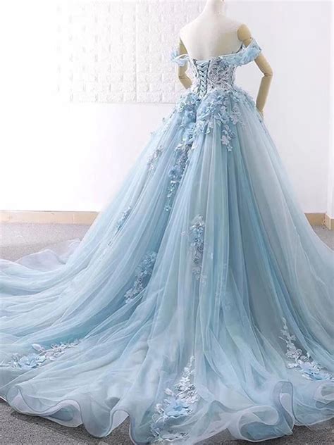 Onlybridals Blue Sweetheart Tulle Lace Long Prom Dress Blue Wedding
