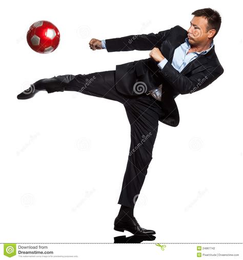One Business Man Playing Kicking Soccer Ball Stock Photo - Image of ...