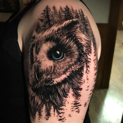 Black And Gray Owl Tattoo © Brandon Albus Texas Artist Animaltattoos