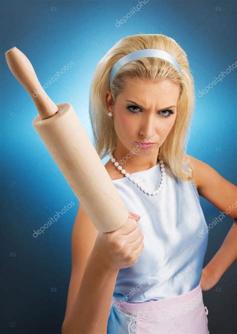 Angry Housewife With Rolling Pin Stock Photo By Nejron