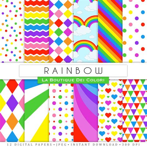 Rainbow Digital Paper Rainbow Patterns Scrapbook Spring Etsy