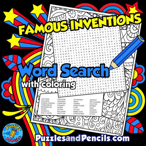 Famous Inventions Word Search Puzzle With Coloring Wordsearch Made