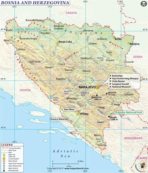 Zemljevid Bosne in Hercegovine Bosna in Hercegovina zemljevid Južni