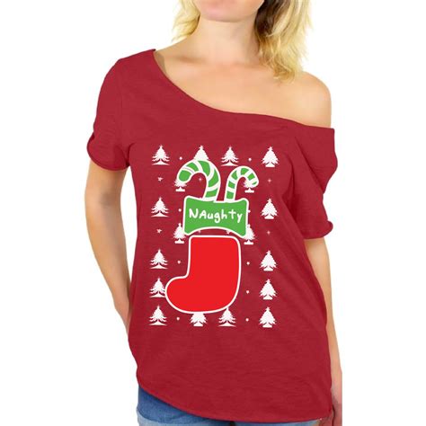 Awkward Styles Naughty Christmas Stocking Off The Shoulder Shirt