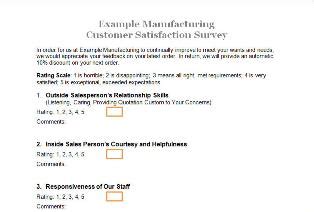 We would like to show you a description here but the site won't allow us. Example Manufacturing Customer Satisfaction Survey - Aberle Enterprises