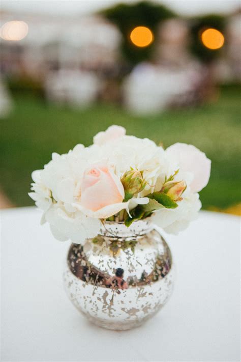 Pink And White Flowers In Mercury Glass Vase Elizabeth Anne Designs