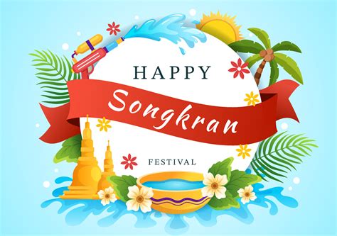 happy songkran festival day illustration with playing water gun in thailand celebration in flat