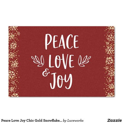 Peace Love Joy Gold Snowflakes Bold Typography Red Tissue Paper