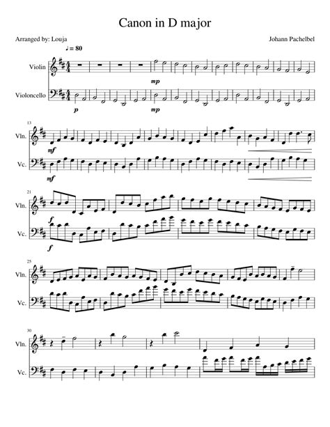 Canon In D Major Sheet Music For Violin Cello Download Free In Pdf Or Midi